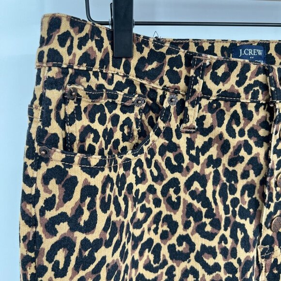 J.CREW 9" High Rise Skinny Jeans Size 32 Waist Exposed Button Fly Leopard Print - Picture 3 of 15